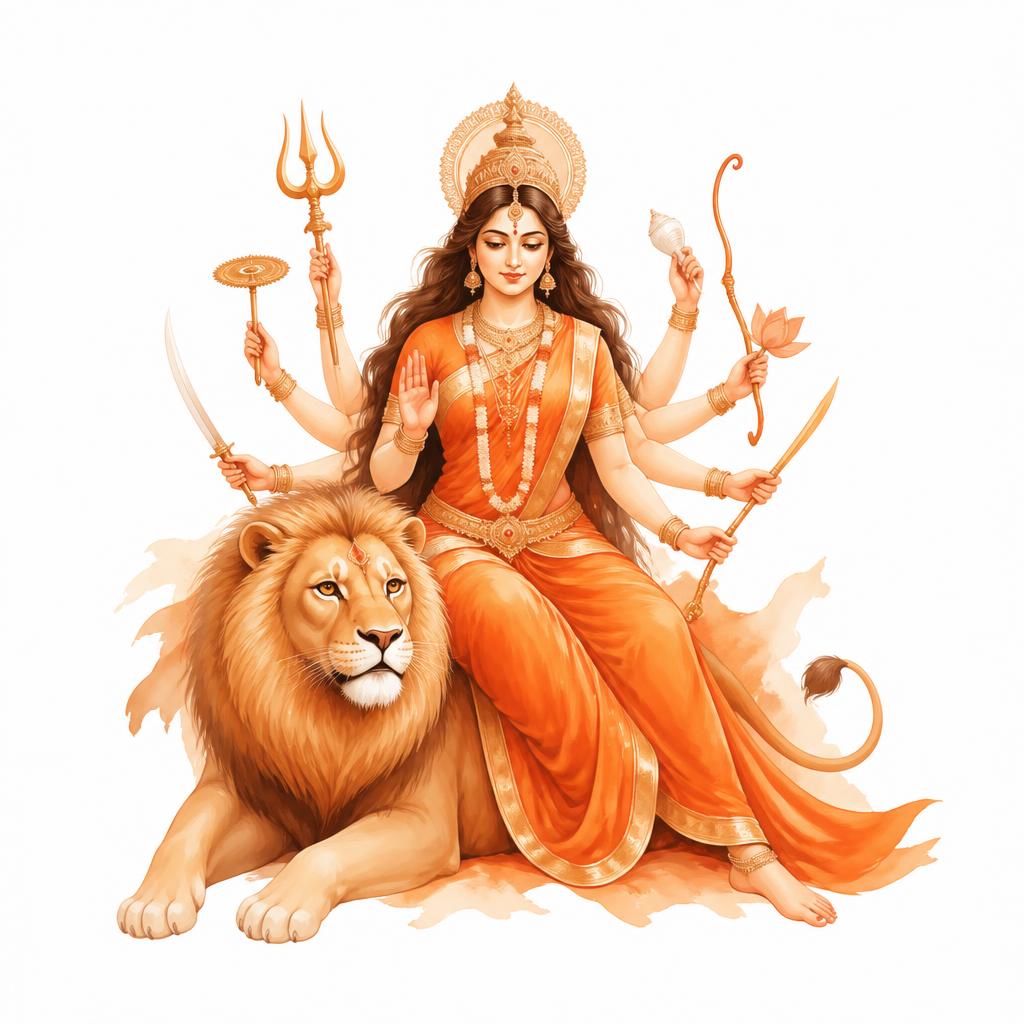 Ma Bhawani seated gracefully upon her lion
